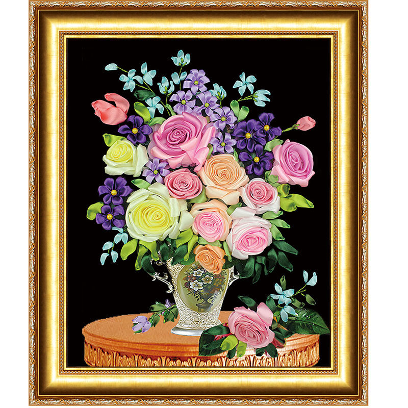 彩带秀丝带绣材料包2025新款手工刺绣自绣初学者立体花卉客厅挂画