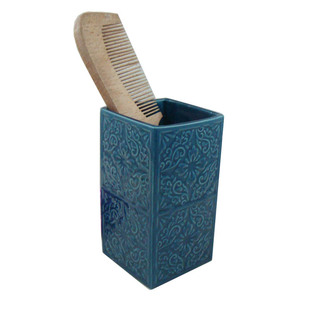 包邮陶瓷刷牙杯漱口杯梳子架牙膏牙刷化妆收纳盒笔筒浮雕梳洗杯