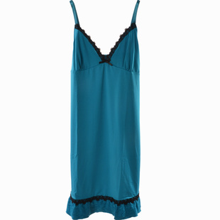 hanes恒适 无袖吊带睡裙女夏季性感深V睡衣花边吊带裙MLW932包邮