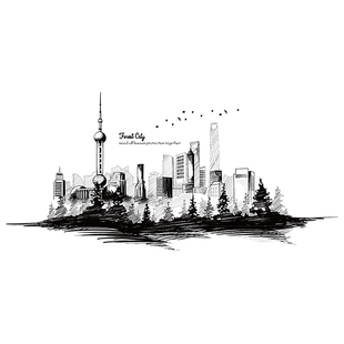 个性创意简约城市剪影客厅卧室沙发墙贴腰线装饰地脚线贴画可防水