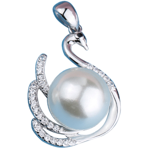 DIY珍珠配件 S925银吊坠空托 天鹅款项链坠托女搭配10-12mm圆珠