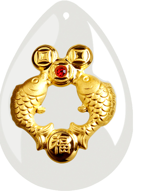 鸿涛足金镶玉水滴双鱼简约项链