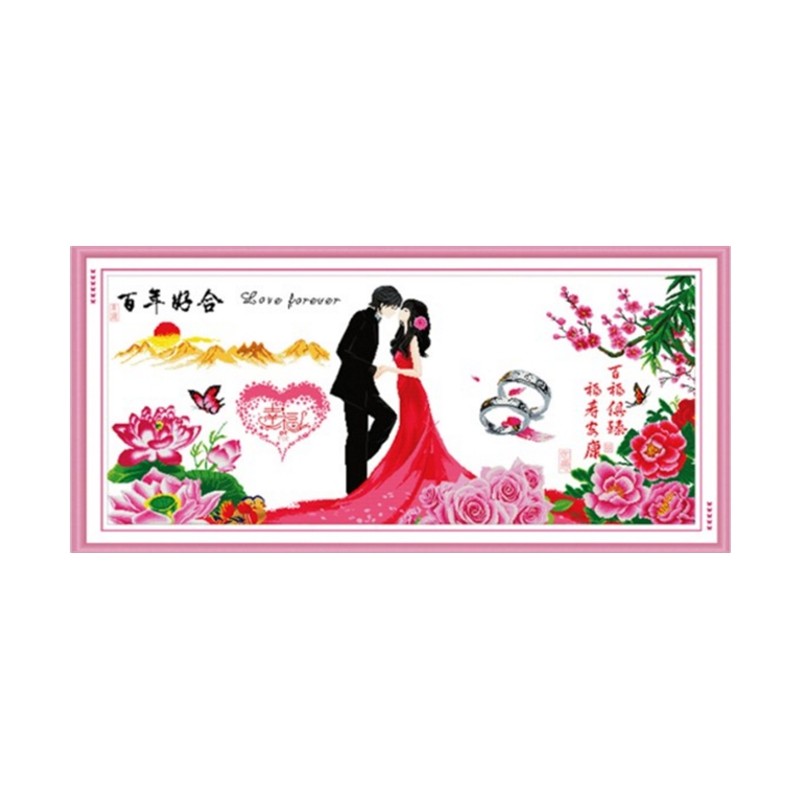 绣好的纯手工十字绣幸福约定婚礼