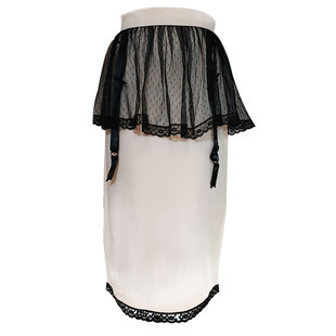 【清仓不退换】粉色弹性面料加黑纱蕾丝半身短裙包臀裙夏季女装