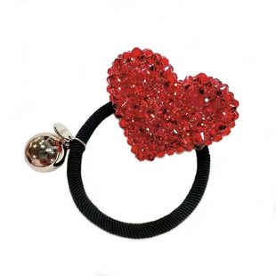 韩版ins 新年本命年红色水钻爱心心形发绳发圈头绳皮筋皮套发饰品