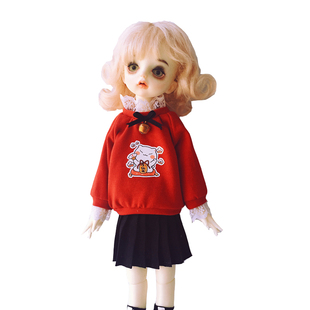 特体尺寸定制小布BJD6分8分ob娃娃衣服新年圣诞卫衣百褶裙