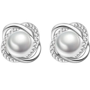 珍珠耳钉 925纯银镶钻耳环女日韩国时尚气质简约个性防过敏耳饰品