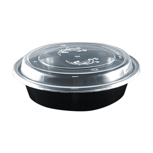 美式一次性餐盒圆形黑色打包盒汤碗外卖饭盒凸盖长方形便当快餐盒