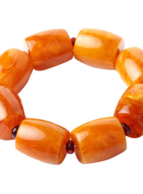 老蜜蜡手串男士桶珠琥珀单圈佛珠手链文玩把件鸡油黄复古手饰礼物