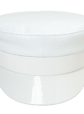 白色平顶真皮漆皮女秋冬季贝雷帽