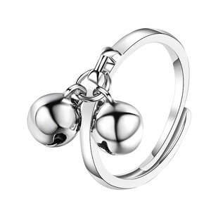 日韩双铃铛开口纯银S925戒指女设计感简约指环小众冷淡风调节尾戒