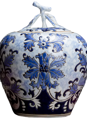 景德镇手绘带盖花瓶客厅工艺摆件