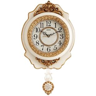 丽盛欧式客厅挂钟创意静音复古摇摆钟表田园时钟家用壁钟艺术装饰