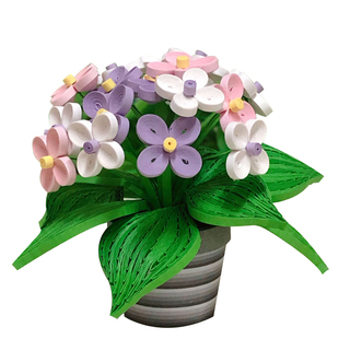 包邮俊雅立体衍纸迷你盆栽小粉团薰衣草勿忘我向日葵卷纸手工教程