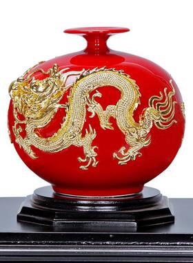 厦门摆件中国红花瓶手工艺品