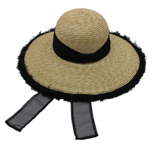 李冰冰同款麦秆超大檐赫本风法式系带草帽拉菲草毛边女夏天遮阳