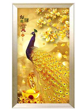 招财进宝客厅竖版玄关富贵十字绣