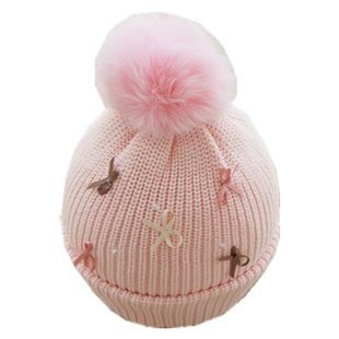 婴儿帽子围巾套装两件套毛球女宝宝幼童棉针织套头帽保暖秋冬季