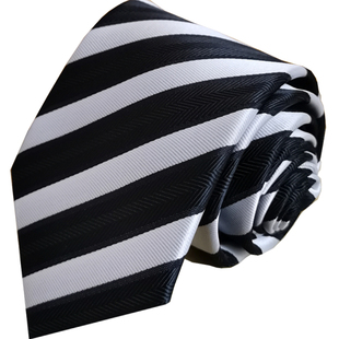 新款男士商务正装8cm领呔斜纹灰色条纹职业上班休闲手打结婚领带