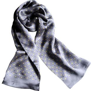 丝尼迪男式桑蚕丝围巾真丝长丝巾双层丝绸围脖薄款领巾春秋冬季灰