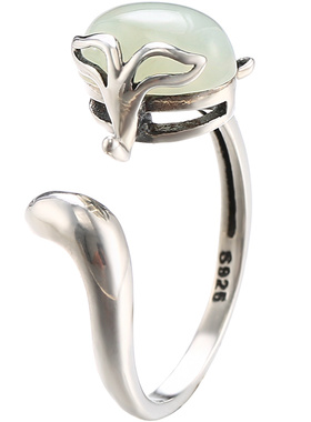 和田玉ins潮风韩版招桃花银戒指