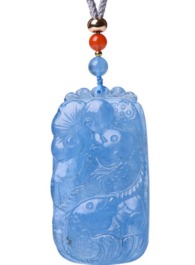 雁唐天然海蓝宝雕刻项坠饰品女