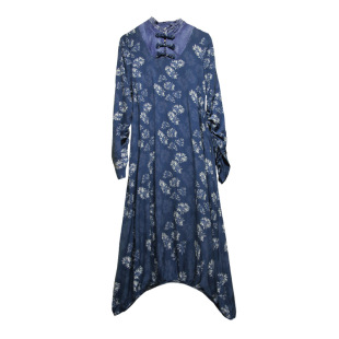 大码碎花夏民族风拼接宽松阿卡同款纯棉长裙复古长袖印花连衣裙春