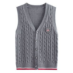 儿童男童中大童全棉开衫毛衣背心针织衫马甲坎肩春秋新款马夹单排
