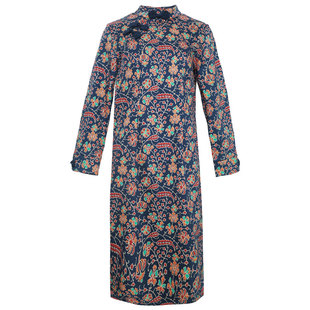 布符立领印花长袖中长款修身显瘦收腰旗袍女