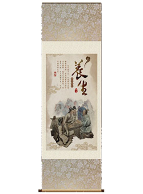 六联画中医调理温补艾灸养生挂画丝绸壁画定制丝绸装饰画茶楼挂画