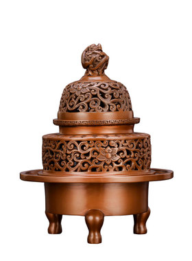 仿古风紫铜龙钮三足佛堂用品香炉