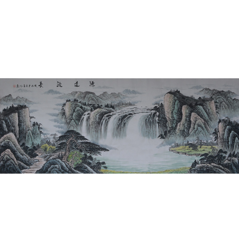 国画手绘山水画客厅纯手工画聚宝盆原稿西墙风水画装饰水墨画真迹