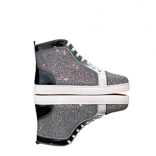 欧洲站新款cl男鞋高帮红底鞋水钻金属杂钉海参钉女鞋真皮板鞋潮鞋