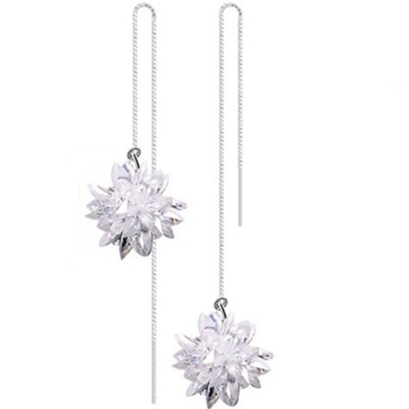 正品925纯银冰花锆石水晶耳线