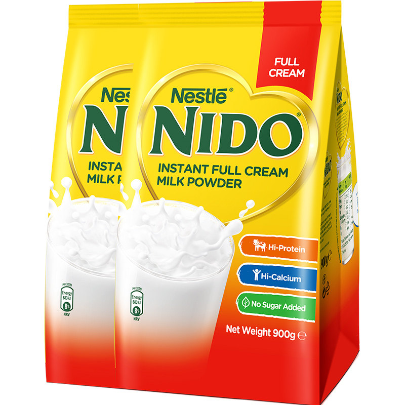 荷兰进口雀巢nido全脂高蛋白速溶营养高钙牛奶粉冲饮900g*2袋
