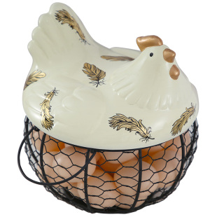 美式乡村风格铁艺水果零食鸡蛋篮 母鸡收纳篮筐创意家居 厨房摆件