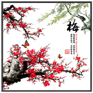 中式壁画梅兰竹菊四君子客厅装饰画茶楼梯间挂画玄关过道四联画