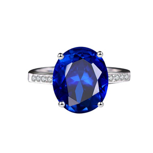 蓝宝石戒指女925纯银镀18K金彩色宝石指环时尚彩宝珠宝坦桑石戒指