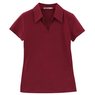 2024夏装黑色纯棉短袖t恤女式POLO领上衣v领翻领半袖打底衫职业装