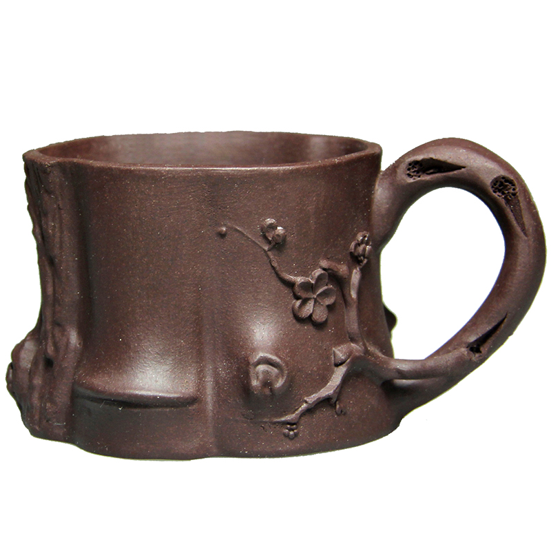 宜兴紫砂杯纯原矿底槽青紫泥段泥杯子品茗杯80CC全手工梅桩茶杯