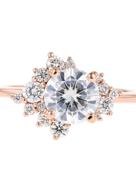 繁星莫桑纯银镀18k玫瑰金戒指