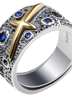 纯银戒指冷淡风男士蓝宝石嘻哈潮