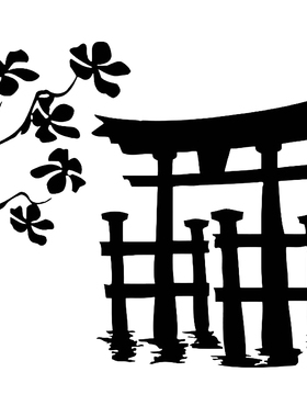 鸟居日式牌坊贴画Torii日本Pagoda唐式古建筑装饰墙贴料理店贴纸