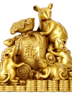 纯铜生肖五鼠运财吉祥物工艺品