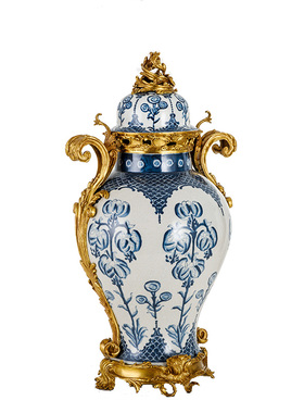 美式新古典陶瓷配铜高档工艺品酒店别墅会所储物罐子大将军坛摆件