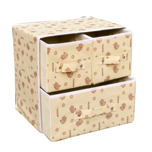 布艺2层3抽内衣化妆品收纳盒抽屉式内裤收纳箱分隔式无纺布整理箱