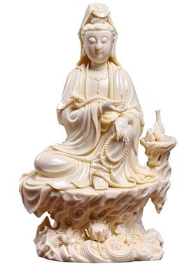 戴玉堂陶瓷摆件《坐岩如意观音》林建胜供奉佛像客厅装饰艺术品