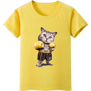 猫咪卡通图案t恤儿童2夏季3纯棉4薄款5宝宝6衣服7男童8潮童装10岁