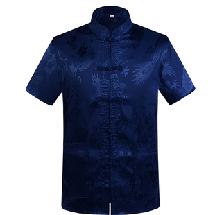 夏季短袖男士唐装汉服中老年人爸爸衬衫老人中式男装衣服爷爷夏装