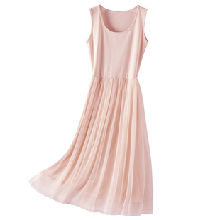 新款背心吊带纱裙长款内搭网纱打底裙莫代尔外穿显瘦连衣裙女夏季